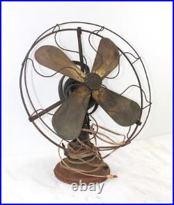 Antique GE 16 Brass 4 Blade 3 Speed Metal Fan- INOP
