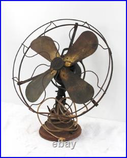 Antique GE 16 Brass 4 Blade 3 Speed Metal Fan- INOP