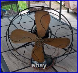 Antique GE 16 Brass 4 Blade 3 Speed Metal Fan USA General Electric Co, RUNS
