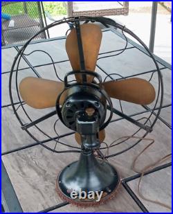 Antique GE 16 Brass 4 Blade 3 Speed Metal Fan USA General Electric Co, RUNS