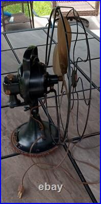 Antique GE 16 Brass 4 Blade 3 Speed Metal Fan USA General Electric Co, RUNS