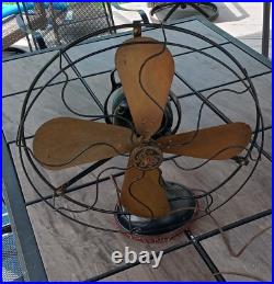Antique GE 16 Brass 4 Blade 3 Speed Metal Fan USA General Electric Co, RUNS