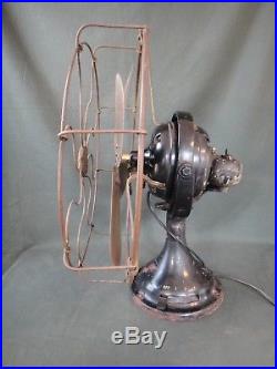 Antique GE 16 Brass Blade & Cage Kidney Fan Works & Oscillates w Pin Tilt
