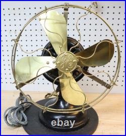 Antique GE Brass Blade Electric Fan 12 Adjustable Vintage Desk Works #338284 US