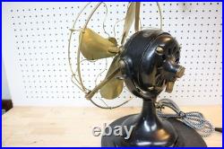 Antique GE Brass Blade Electric Fan 12 Adjustable Vintage Desk Works #338284 US