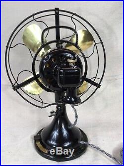 Antique GE Brass Blade Fan. Mid-1920s. 3-Speed Oscillating Fan. Just Reworked