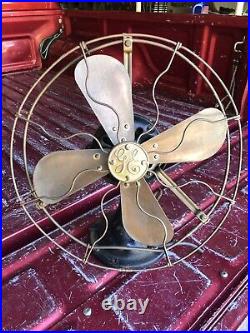 Antique GE Brass Blade Oscillating Desk Fan - Cord Cut Selling As Is
