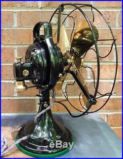 Antique GE Desk Fan. 12 Brass Blades. Beautiful 3 Speed Oscillator. Made 1924