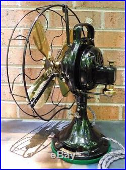 Antique GE Desk Fan. 12 Brass Blades. Beautiful 3 Speed Oscillator. Made 1924