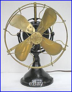 Antique GE GENERAL ELECTRIC Kidney OSCILLATING FAN, 12 brass blade, see VIDEO