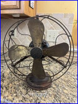 Antique GE General Electric 12 4 Blade Brass Desk Fan DF8 Running 1910s