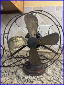 Antique GE General Electric 12 4 Blade Brass Desk Fan DF8 Running 1910s