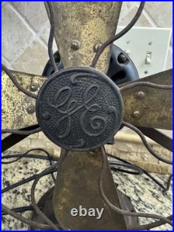 Antique GE General Electric 12 4 Blade Brass Desk Fan DF8 Running 1910s