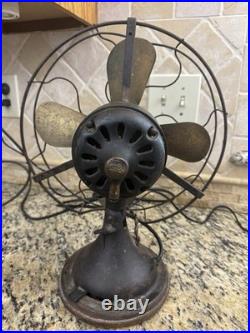Antique GE General Electric 12 4 Blade Brass Desk Fan DF8 Running 1910s