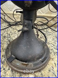 Antique GE General Electric 12 4 Blade Brass Desk Fan DF8 Running 1910s