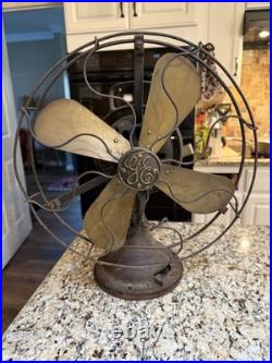 Antique GE General Electric 75423 12 Brass Blade Oscillating Fan Vintage