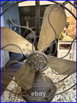 Antique GE General Electric 75423 12 Brass Blade Oscillating Fan Vintage
