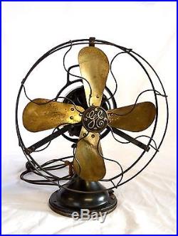 Antique GE General Electric Oscillating 12 Fan Brass Blade Type AO 3 spd Works