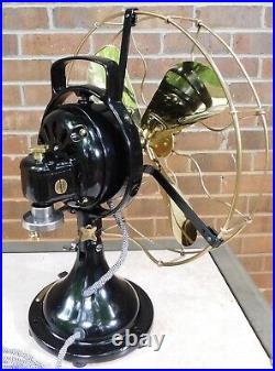 Antique GE Oscillating Fan. Just Reworked! Brass, Cast, 3 Speeds. 1915. 3-star