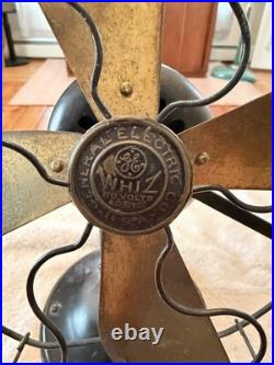 Antique GE Whiz 236327 Desk Table Fan Brass Blades Industrial Steam Punk 1927