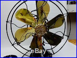 Antique GE brass 6 blade fan oscillating 2 star vintage 1916 painted pinstripe