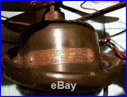 Antique GE oscillating Fan Brass Blades 9.5 1906