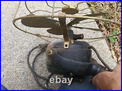 Antique GE table top fan 12 brass 4 blade NP 1901 dated, gimbal frame yoke