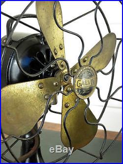 Antique Galvin 1920s Original Cast Iron 10 Brass Blade Fan