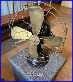 Antique General Electric Brass Blade Fan Industrial Brass Cage 13 Working