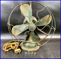 Antique General Electric Desk Fan Green Paint Original Wiring GE 20s