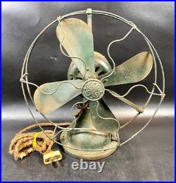 Antique General Electric Desk Fan Green Paint Original Wiring GE 20s