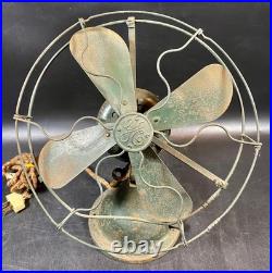Antique General Electric Desk Fan Green Paint Original Wiring GE 20s