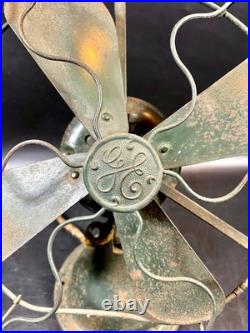 Antique General Electric Desk Fan Green Paint Original Wiring GE 20s