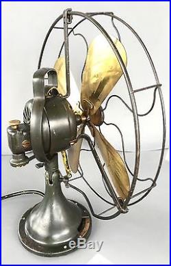 Antique General Electric GE 16 Brass Blade Fan FORM V2 oscillating Dark Green