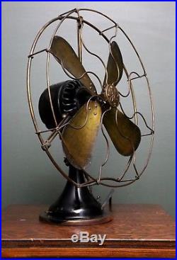 Antique General Electric GE 3-Speed Cast Iron Oscillating Fan 16 Brass Blades