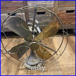 Antique General Electric GE 4 Brass Blade Oscillating Desk Fan 16 For Repair