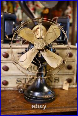 Antique General Electric GE Brass Blade Fan Industrial Brass Cage 12 Vintage