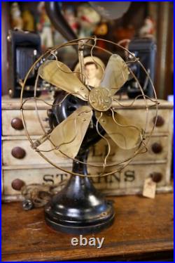Antique General Electric GE Brass Blade Fan Industrial Brass Cage 12 Vintage