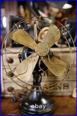 Antique General Electric GE Brass Blade Fan Industrial Brass Cage 12 Vintage