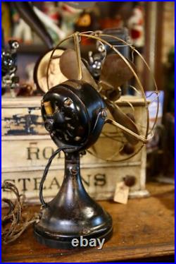 Antique General Electric GE Brass Blade Fan Industrial Brass Cage 12 Vintage