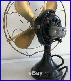 Antique General Electric GE KIDNEY Oscillating Fan 16 brass blades CAGE