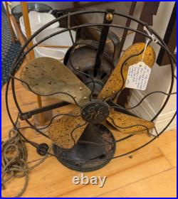 Antique General Electric GE Type AOU 4 Brass Blade Oscillating Fan All Original