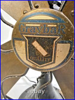 Antique Graybar Oscillating Desk Fan 75G425 Brass Blades 3-Speed Works