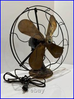 Antique Graybar Quality Brass Blade Electric Desk Fan 17.5 Cage