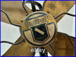 Antique Graybar Quality Brass Blade Electric Desk Fan 17.5 Cage