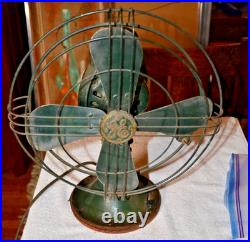 Antique Green Ge 75423 Electric Fan Metal 4 Blade Industrial Oscillating Fan