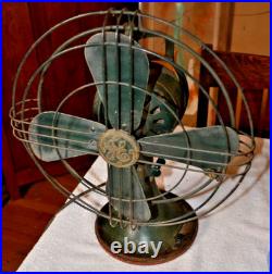 Antique Green Ge 75423 Electric Fan Metal 4 Blade Industrial Oscillating Fan