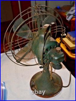 Antique Green Ge 75423 Electric Fan Metal 4 Blade Industrial Oscillating Fan