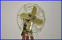 Antique Handmade Floor Fan, Royal Navy Fan With Brown Wooden Tripod Stand