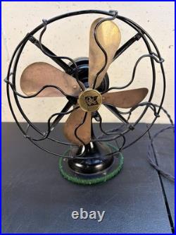 Antique Home Office Us Cast Iron Brass Blade Robbins Myers Oscillating Motor Fan
